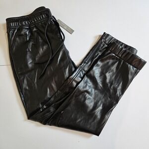 TART Faux Leather Jogger Pants Black Drawstring Zip Ankle NWT Size L